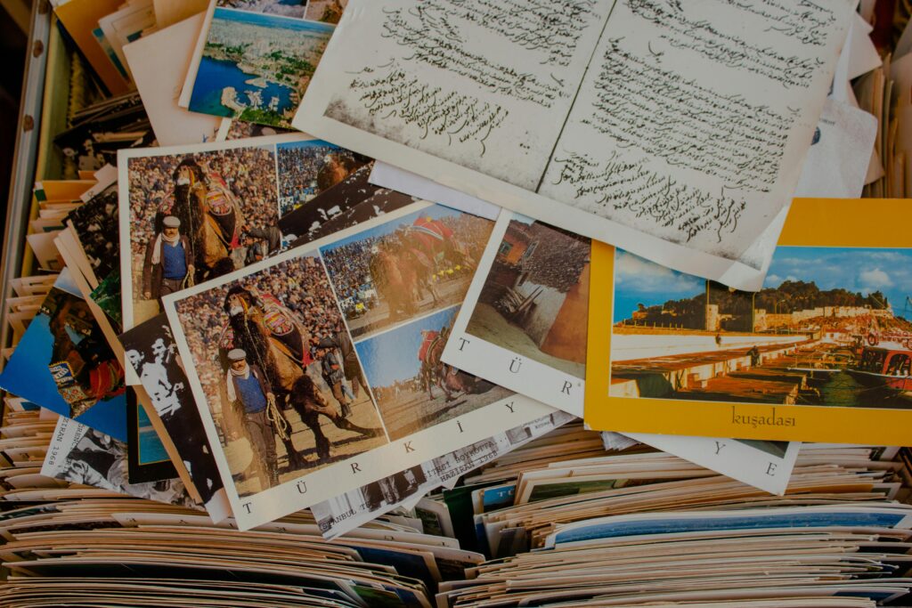 Collection of postcards and letters.